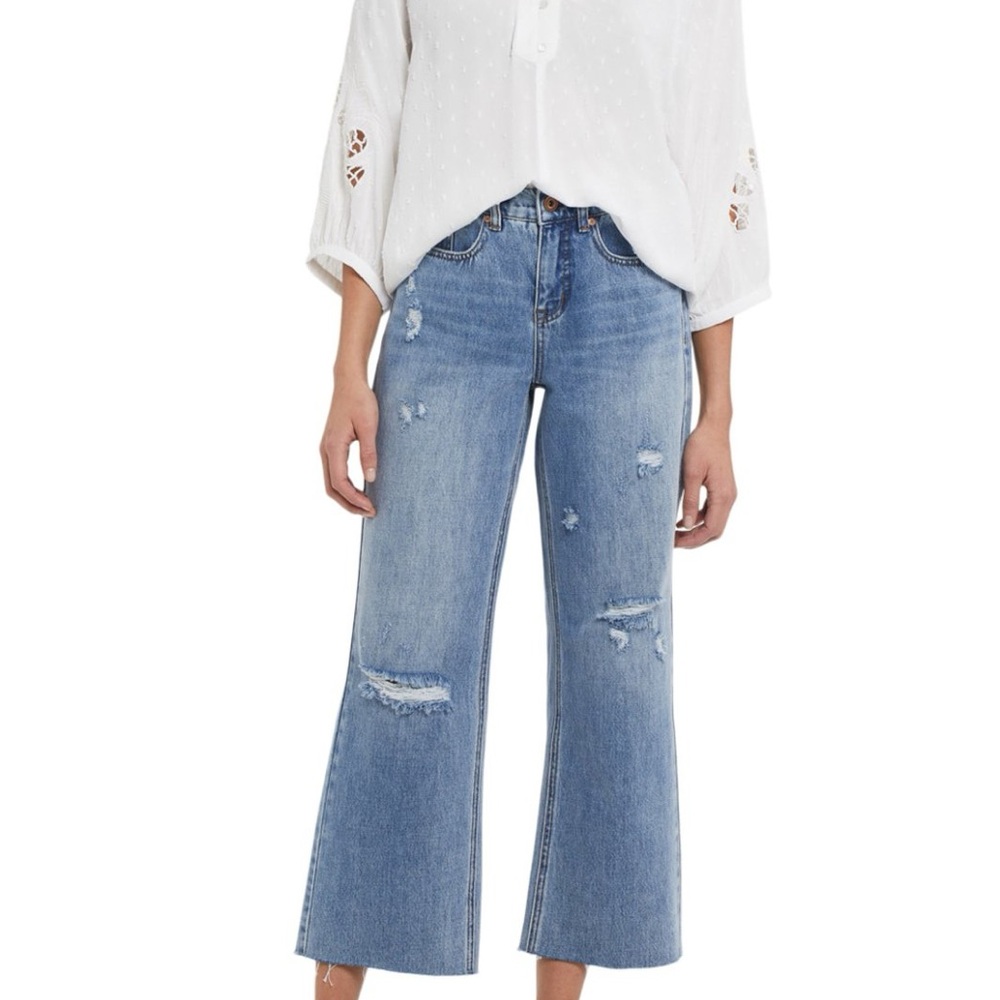 Tribal Blue Flare Wide Leg Jeans